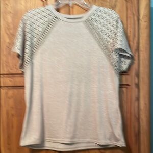 Light Brown Short Sleeve T-Shirt with Textured Sleeves